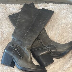 Born Charcoal Leather Heeled Boots